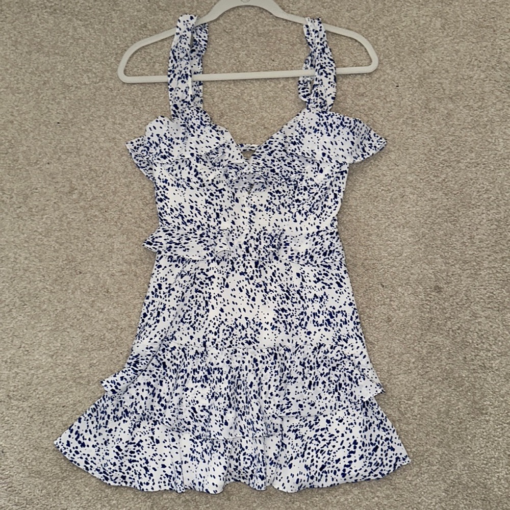 HARDLY WORN, Blue & White, Ruffled Mini Dress